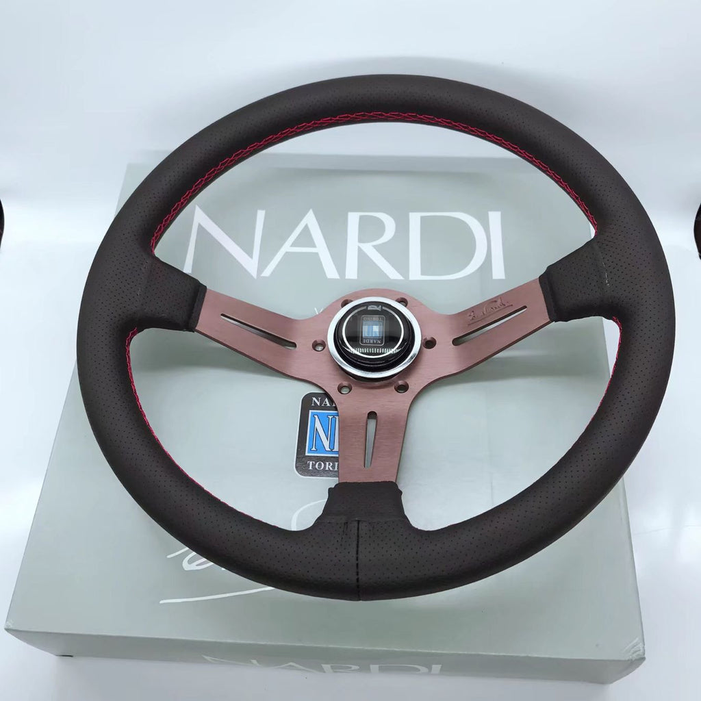 Volante de Cuero Negro y Marco de Titanio ND, Modificación Universal para Coches